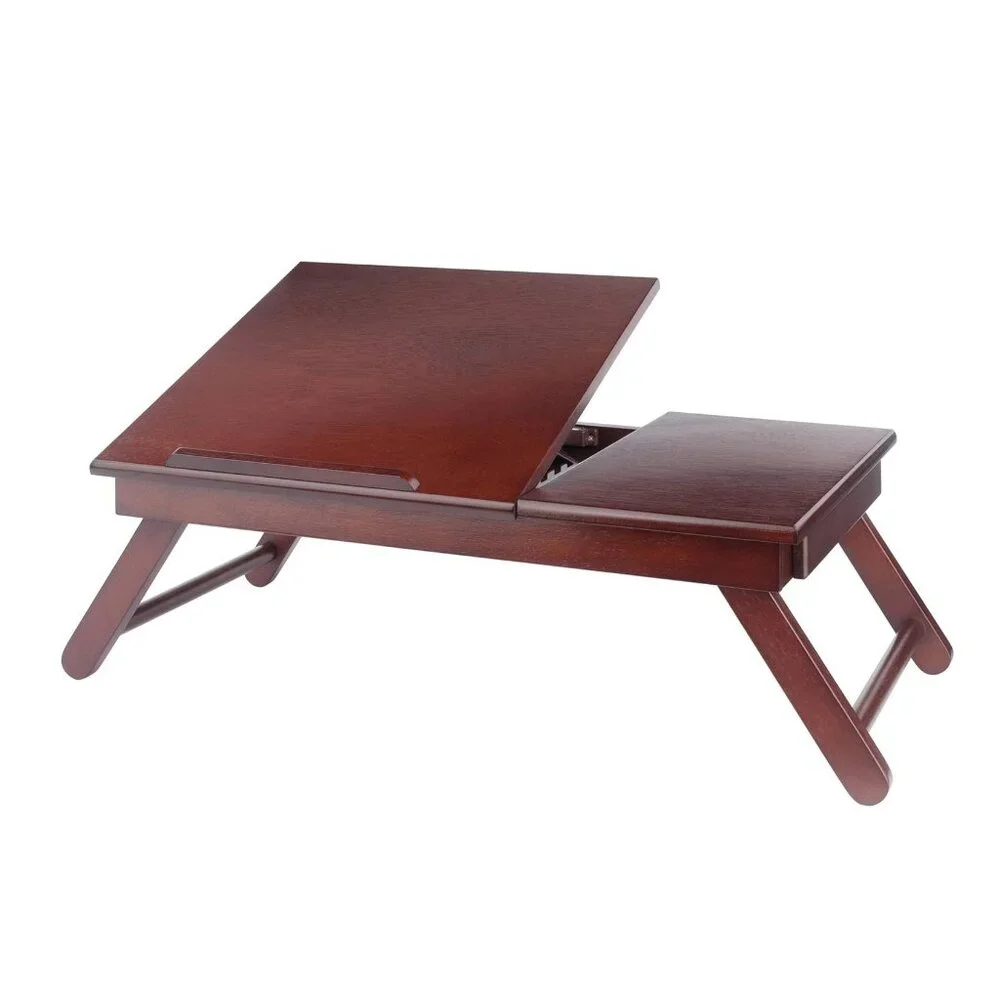 NEW Walnut Winsome Alden Bed Laptop Tray Lap Desk Reading Workstation W/ Drawer
